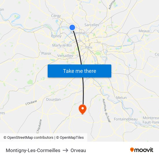 Montigny-Les-Cormeilles to Orveau map