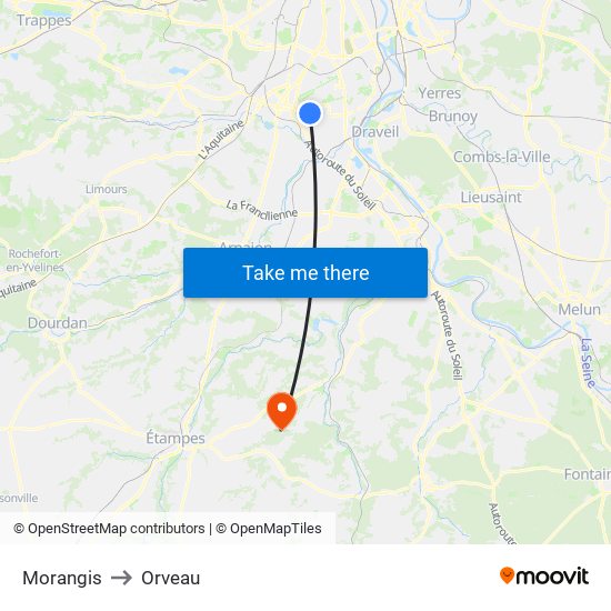 Morangis to Orveau map