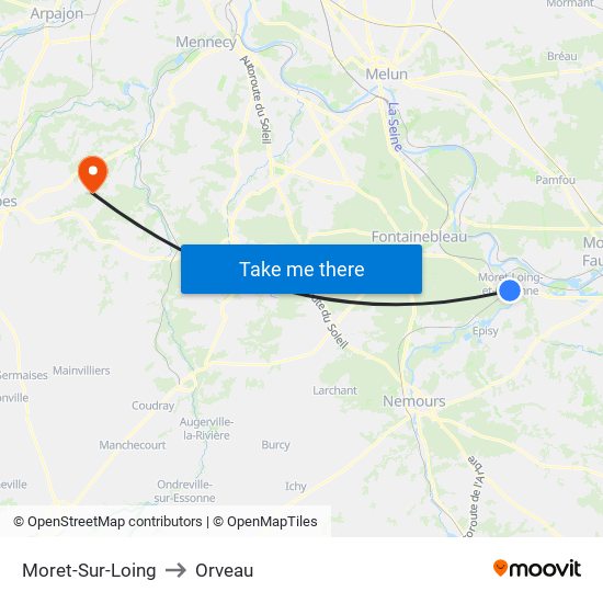 Moret-Sur-Loing to Orveau map