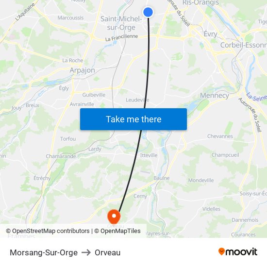Morsang-Sur-Orge to Orveau map