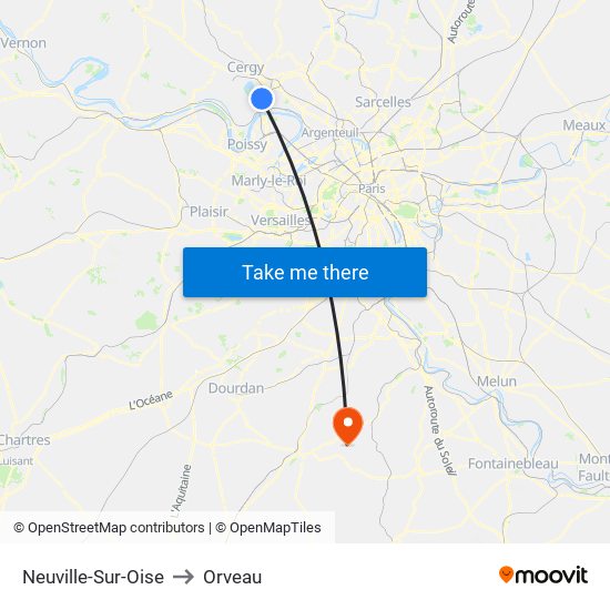 Neuville-Sur-Oise to Orveau map