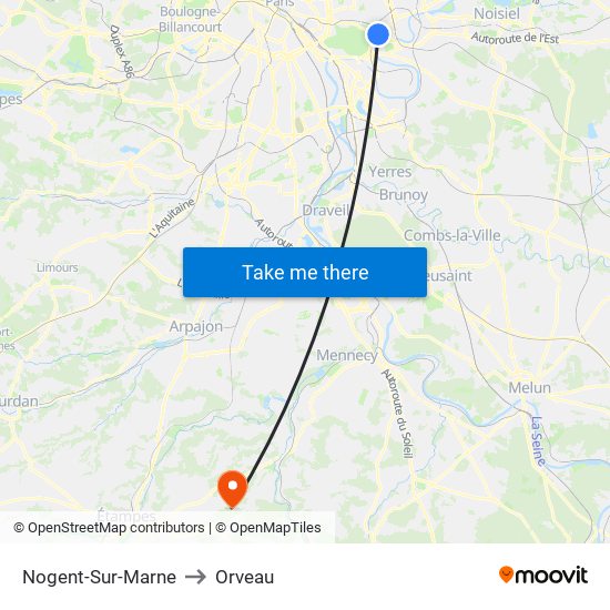 Nogent-Sur-Marne to Orveau map