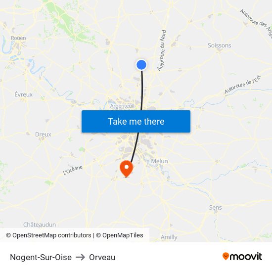 Nogent-Sur-Oise to Orveau map