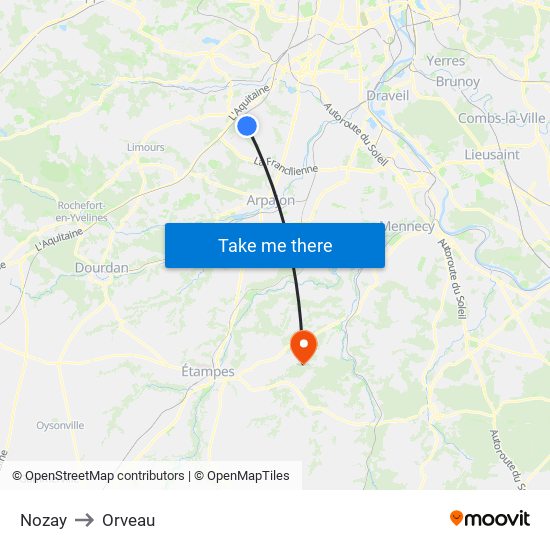 Nozay to Orveau map