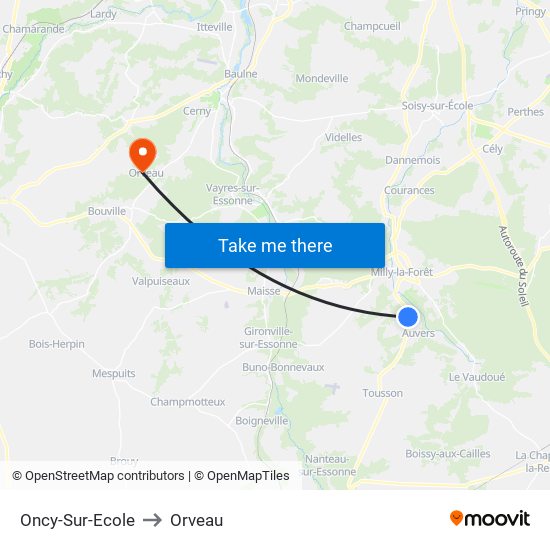 Oncy-Sur-Ecole to Orveau map