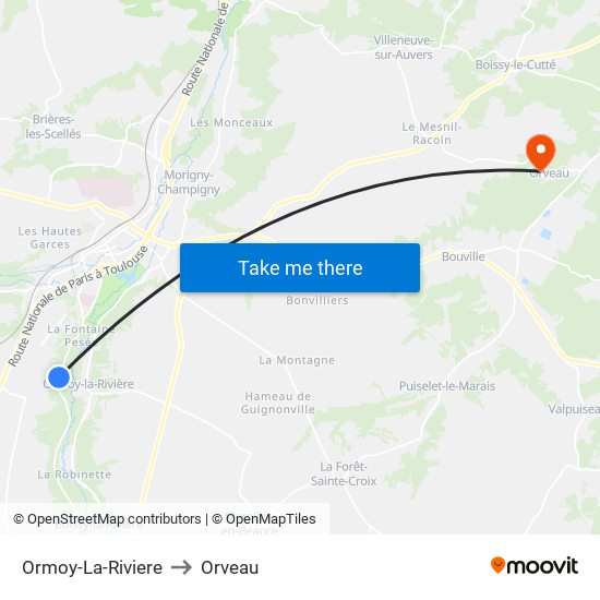 Ormoy-La-Riviere to Orveau map
