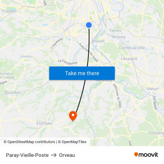 Paray-Vieille-Poste to Orveau map