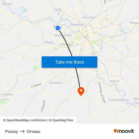 Poissy to Orveau map