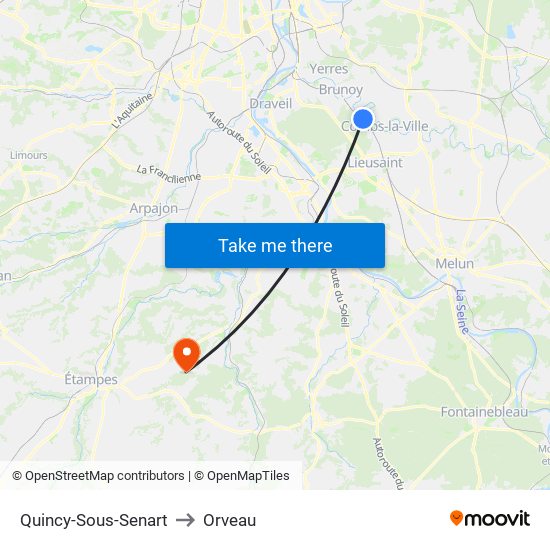 Quincy-Sous-Senart to Orveau map