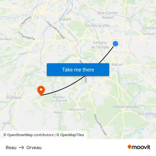 Reau to Orveau map