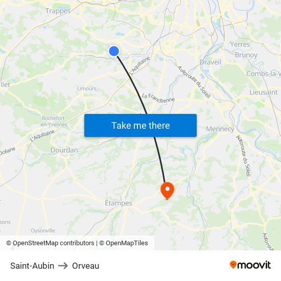 Saint-Aubin to Orveau map
