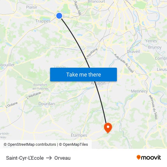 Saint-Cyr-L'Ecole to Orveau map