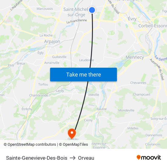 Sainte-Genevieve-Des-Bois to Orveau map