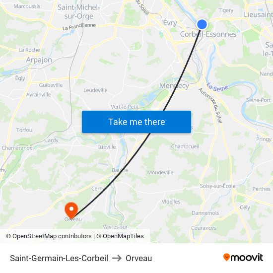 Saint-Germain-Les-Corbeil to Orveau map