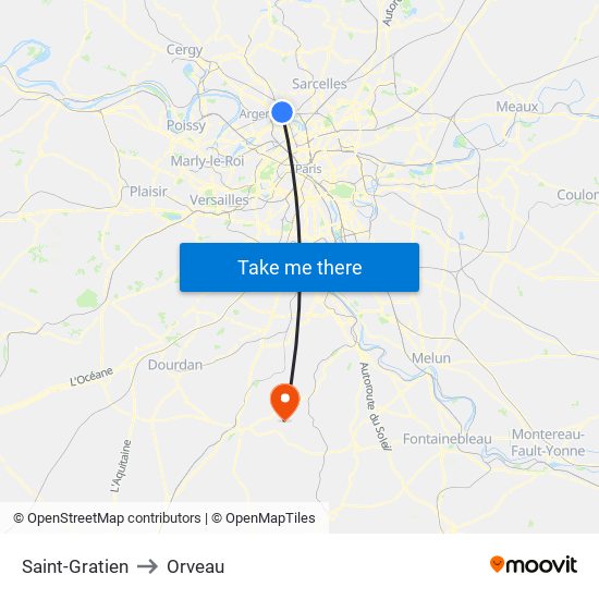 Saint-Gratien to Orveau map