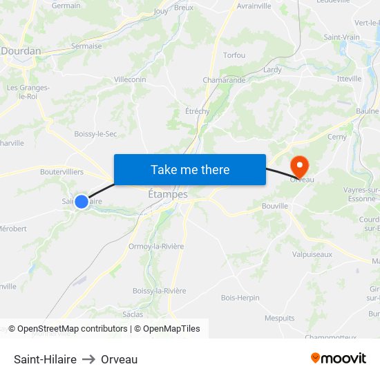 Saint-Hilaire to Orveau map
