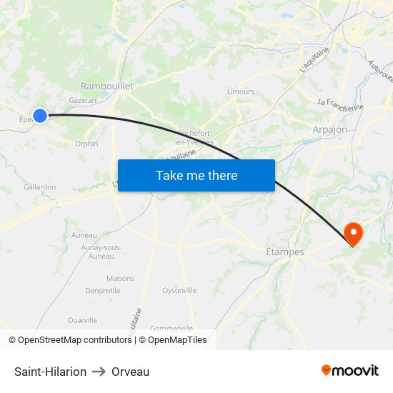 Saint-Hilarion to Orveau map