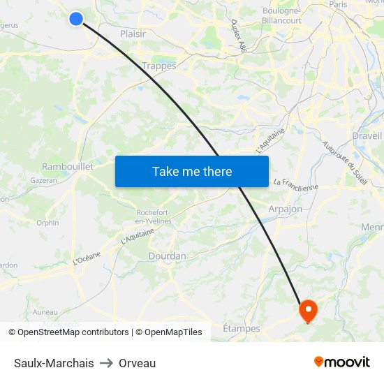 Saulx-Marchais to Orveau map