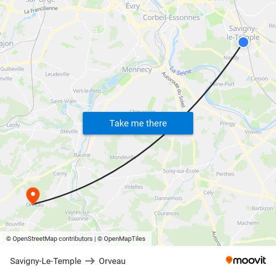 Savigny-Le-Temple to Orveau map