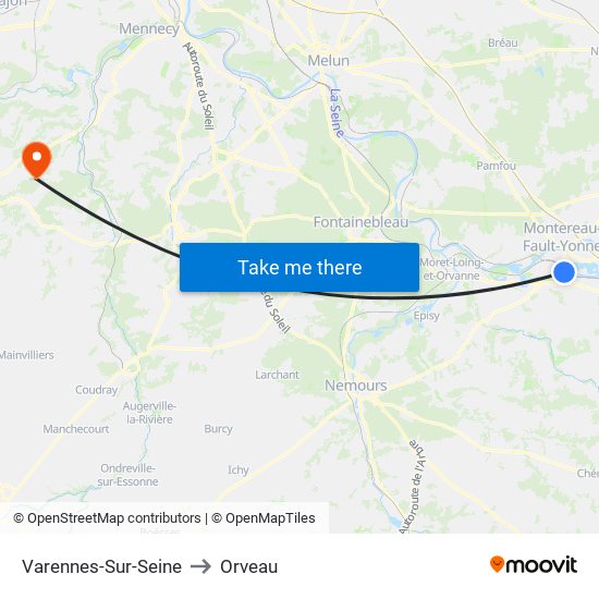 Varennes-Sur-Seine to Orveau map