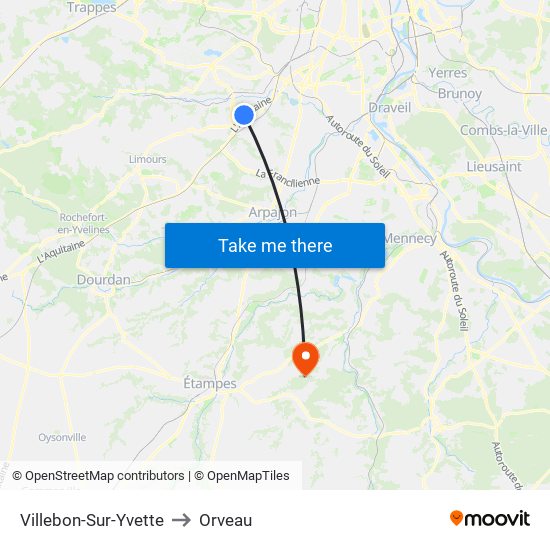 Villebon-Sur-Yvette to Orveau map