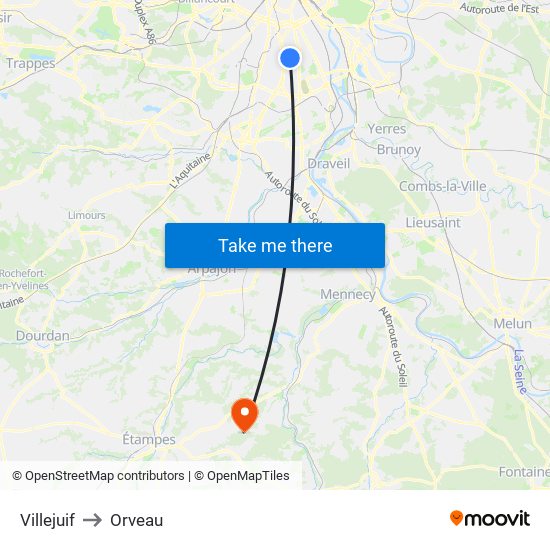 Villejuif to Orveau map