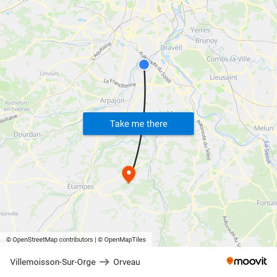 Villemoisson-Sur-Orge to Orveau map
