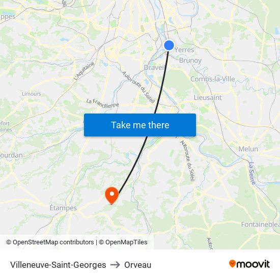 Villeneuve-Saint-Georges to Orveau map