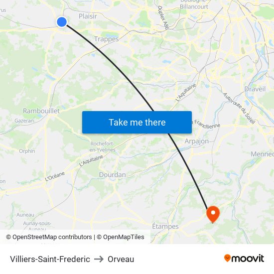 Villiers-Saint-Frederic to Orveau map