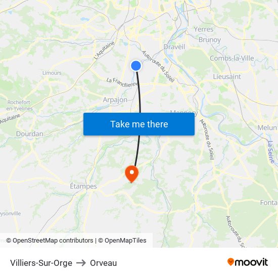 Villiers-Sur-Orge to Orveau map