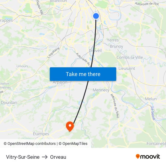 Vitry-Sur-Seine to Orveau map