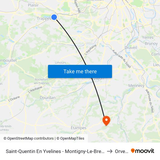 Saint-Quentin En Yvelines - Montigny-Le-Bretonneux to Orveau map