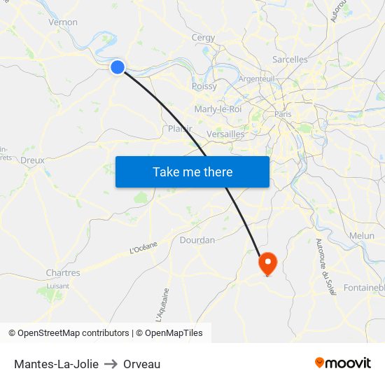 Mantes-La-Jolie to Orveau map