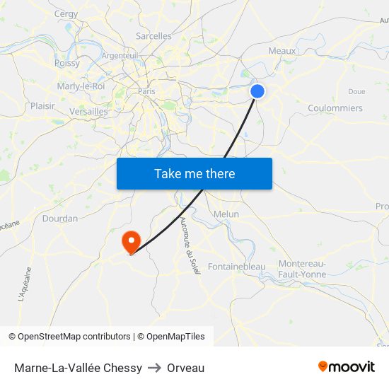 Marne-La-Vallée Chessy to Orveau map