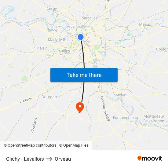 Clichy - Levallois to Orveau map