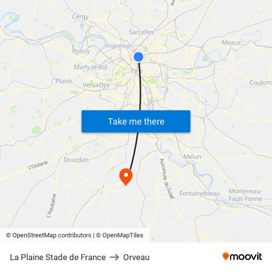 La Plaine Stade de France to Orveau map