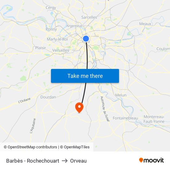 Barbès - Rochechouart to Orveau map