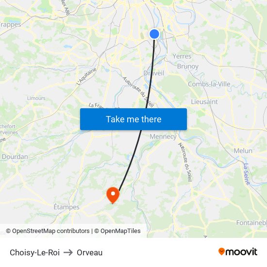 Choisy-Le-Roi to Orveau map