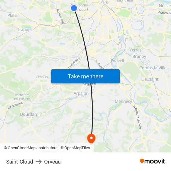 Saint-Cloud to Orveau map