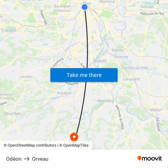 Odéon to Orveau map