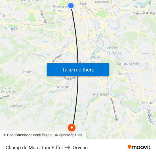 Champ de Mars Tour Eiffel to Orveau map