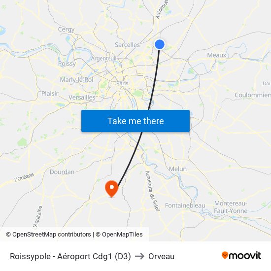 Roissypole - Aéroport Cdg1 (D3) to Orveau map