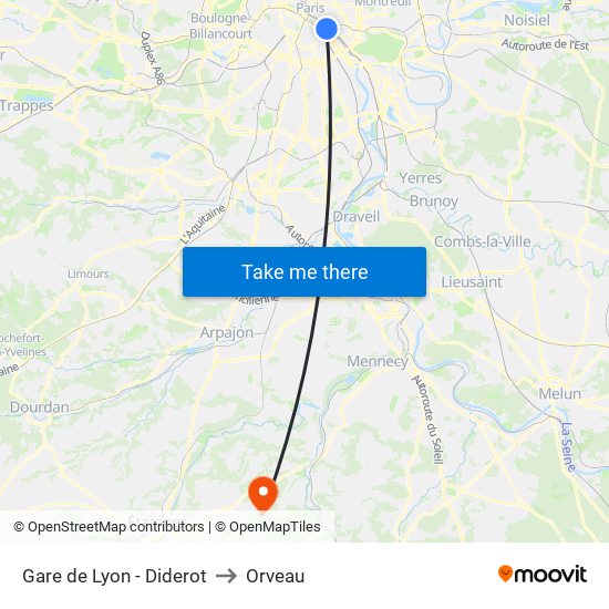Gare de Lyon - Diderot to Orveau map