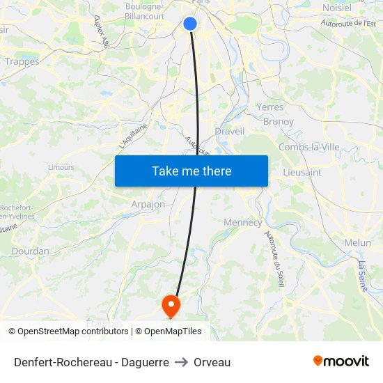 Denfert-Rochereau - Daguerre to Orveau map