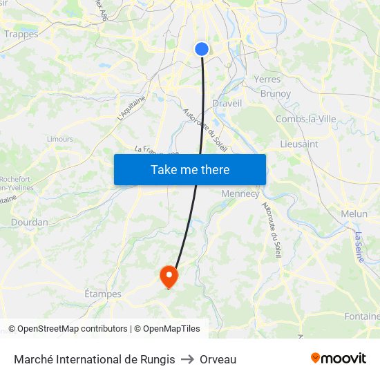 Marché International de Rungis to Orveau map