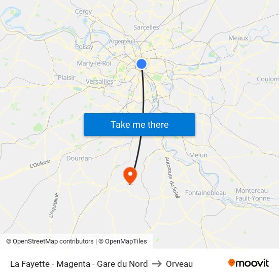 La Fayette - Magenta - Gare du Nord to Orveau map