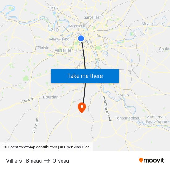 Villiers - Bineau to Orveau map