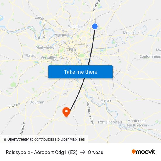 Roissypole - Aéroport Cdg1 (E2) to Orveau map