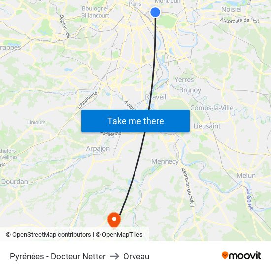 Pyrénées - Docteur Netter to Orveau map