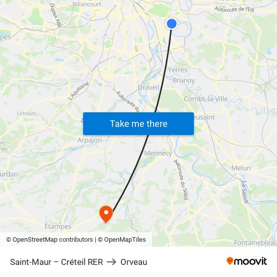 Saint-Maur – Créteil RER to Orveau map